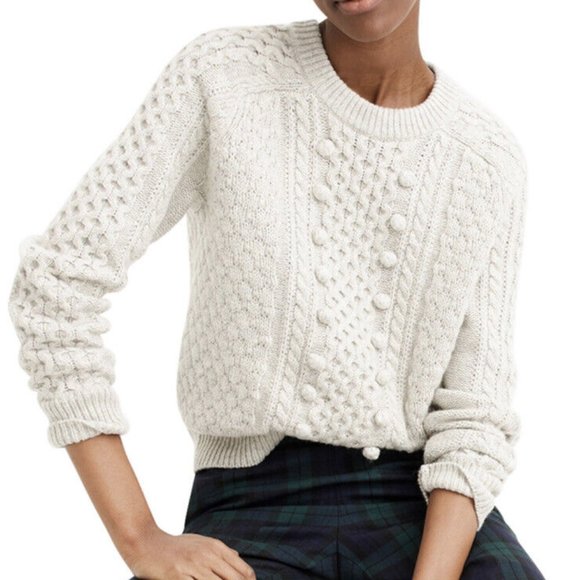 J Crew Cream Wool Popcorn Fisherman Knit Sweater - Picture 1 of 6